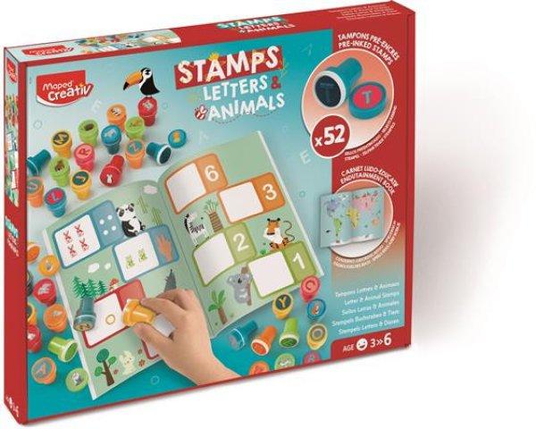 Nyomdázó készlet, foglalkoztató füzettel, MAPED CREATIV "Stamps",
betűk és állatok