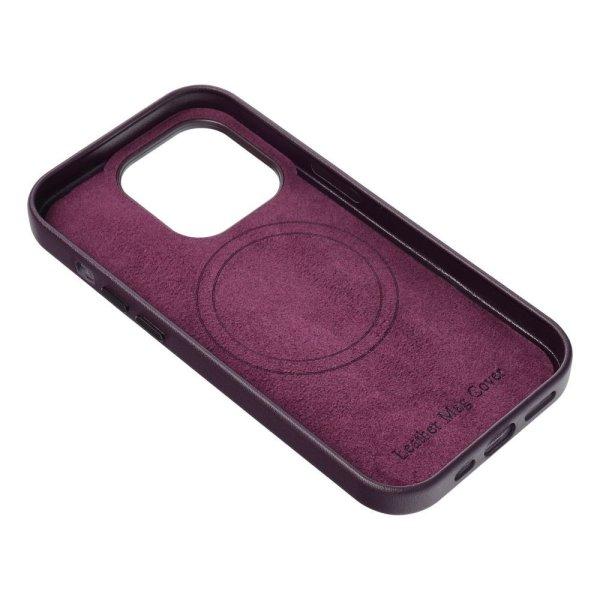 LEATHER MAG COVER case for IPHONE 15 Plus dark violet