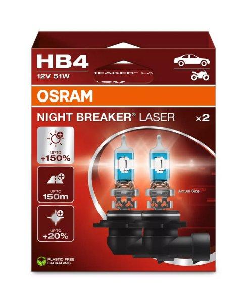 Osram, Night Breaker Laser, Izzó Párban HB4, 51W - 12V +150%