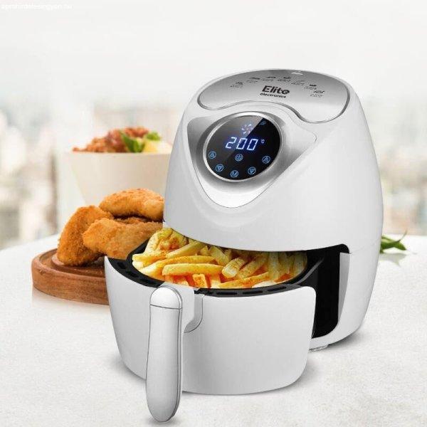 Elite® 3,6 L-es Air Fryer + receptkönyv, 1600W olaj nélküli forró levegős
fritőz digitális kijelzővel - fehér