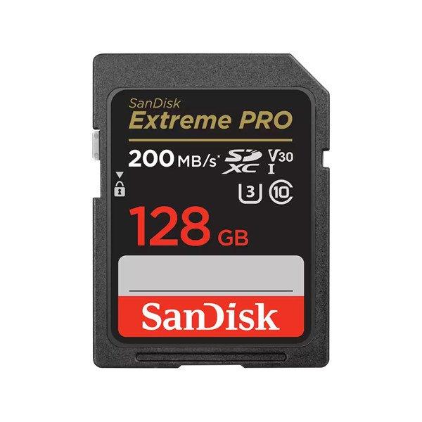 SANDISK 121596, SDXC EXTREME PRO KÁRTYA 128GB, 200/90 MB/s , UHS-I, Class 10,
U3, V30