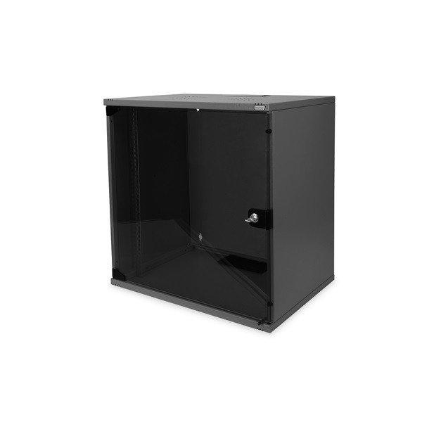 DIGITUS 19" 12U 595x540x400mm lapraszerelt üvegajtós fekete fali rack
szekrény