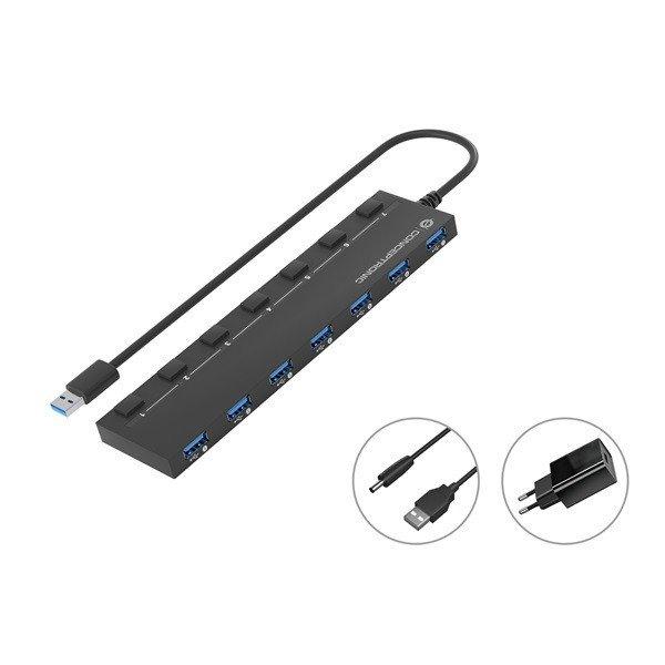 Conceptronic USB Hub - HUBBIES19BP (7 Port, USB-A to 7xUSB 2.0, külső táp,
fekete)