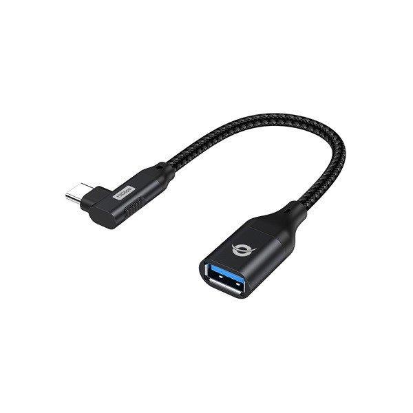 Conceptronic Kábel - ABBY19B (USB-C to USB-A, 10 Gbps, 90° fordított
csatlakozó, fekete)