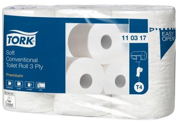 Toalettpapír, T4 rendszer, 3 rétegű, 12 cm átmérő, Premium, TORK
"Soft", fehér