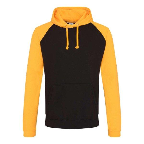 Just Hoods Uniszex raglános kétszínű kapucnis pulóver AWJH009, Jet
Black/Gold-XL