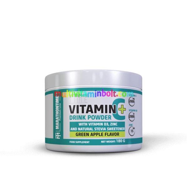 C-Vitamin italpor - D-Vitaminnal Cinkkel és Steviával - 180 g - zöldalma -
Marathontime