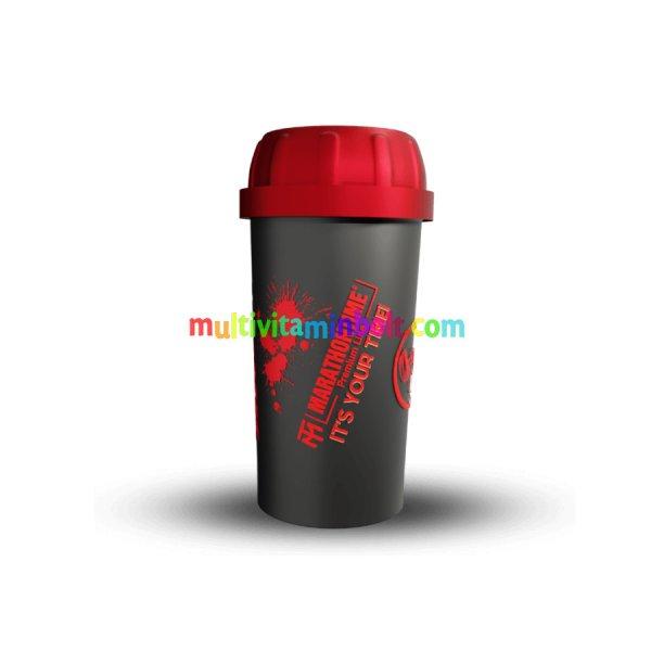 Shaker fekete - piros kupakkal 350 ml - the hardcore - marathontime