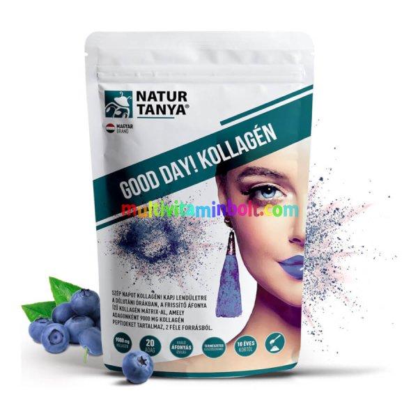 GOOD DAY! Kollagén por frissítő áfonya ízben - hal és marha kollagén
peptidek - 237g - Natur Tanya