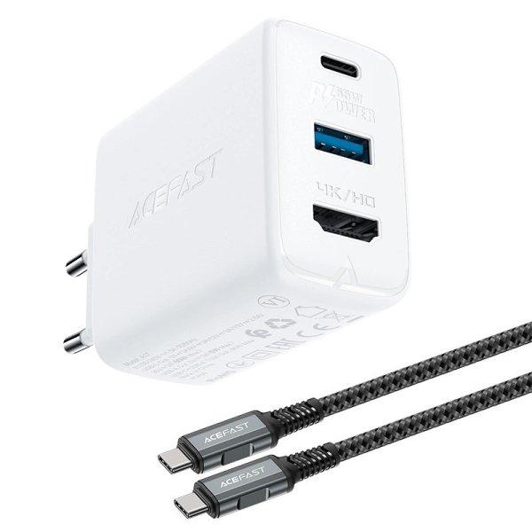 Acefast 2in1 charger GaN 65W USB Type C / USB, adapter adapter HDMI 4K @ 60Hz
(set with cable) white (A17 white)