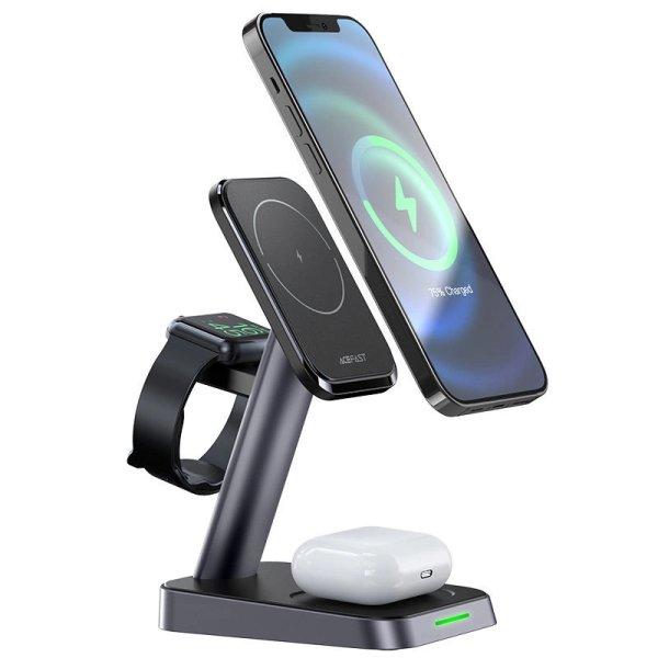 Acefast Qi Wireless Charger 15W for iPhone (with MagSafe), Apple Watch and Apple
AirPods Stand Holder Magnetic Holder Black (E3 black)