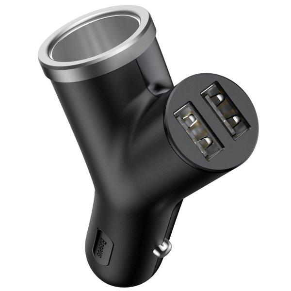 Baseus Y Type Car Charger car charger 2x USB + cigarette lighter socket 3.4A
black (CCALL-YX01)