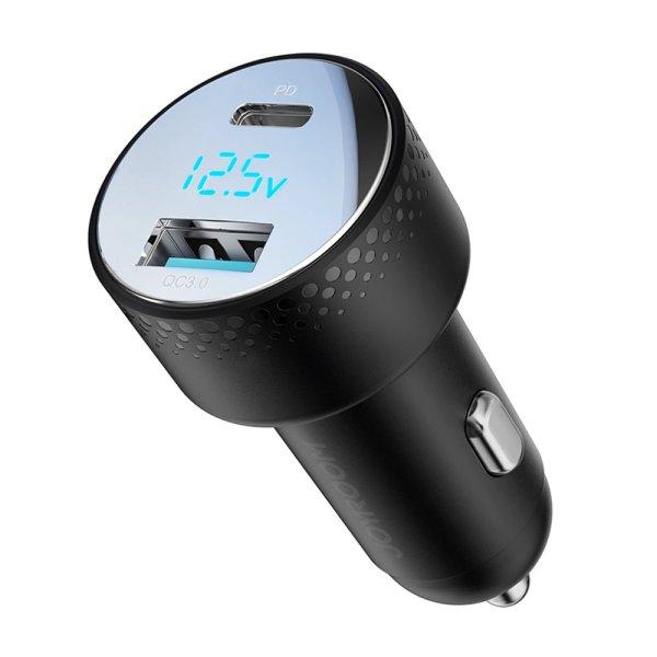 Car charger with voltmeter 53W (USB C, USB) Joyroom JR-CCD01 black