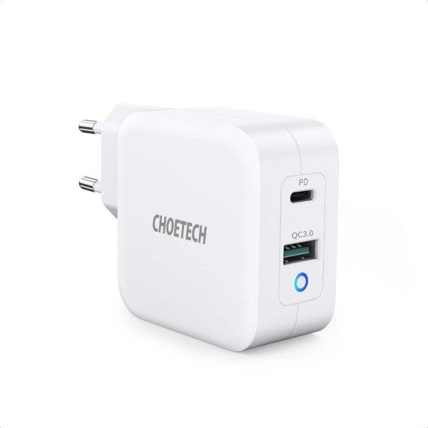 Choetech fast GaN wall charger USB Type C PD USB-A QC3.0 65W 3,25A white
(PD8002)