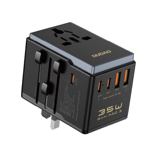 Dudao A35Pro 35W EU / UK / AUS / US / JP travel adapter 3x USB-C 2x USB-A -
black