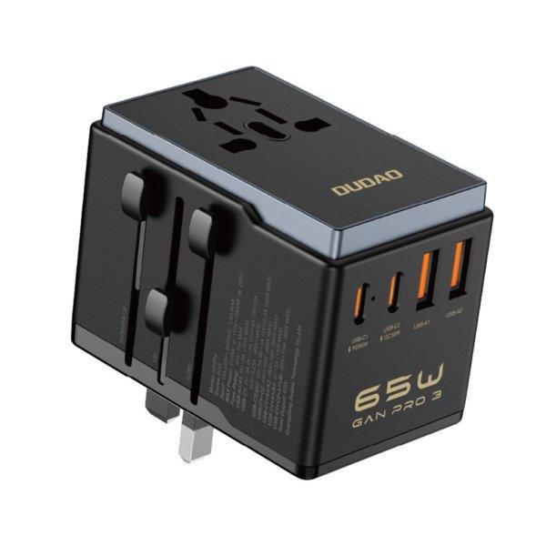 Dudao A65Pro 65W EU / US / JP / AUS / UK travel adapter 2x USB-C 2x USB-A -
black