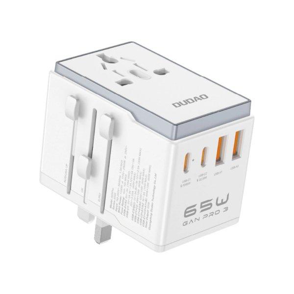 Dudao A65Pro 65W EU / US / JP / AUS / UK travel adapter 2x USB-C 2x USB-A -
white