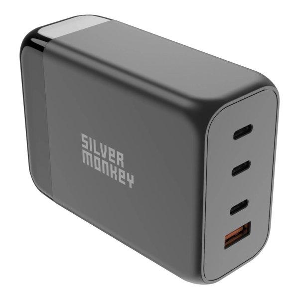 Silver Monkey SMA155 200W GaN charger 3xUSB-C PD USB-A QC 3.0 with detachable
power cable - black