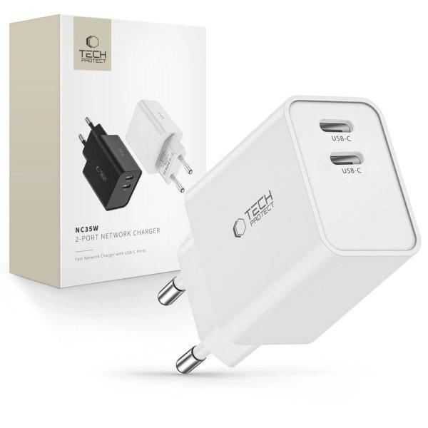 Tech-Protect C35W mains charger 2x USB-C PD 35W - white