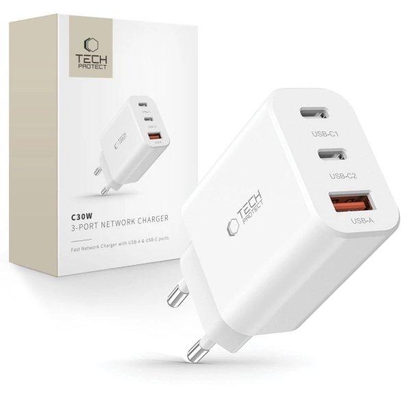 Tech-Protect NC30W network charger 2x USB-C PD 30W / USB-A QC 3.0 - white