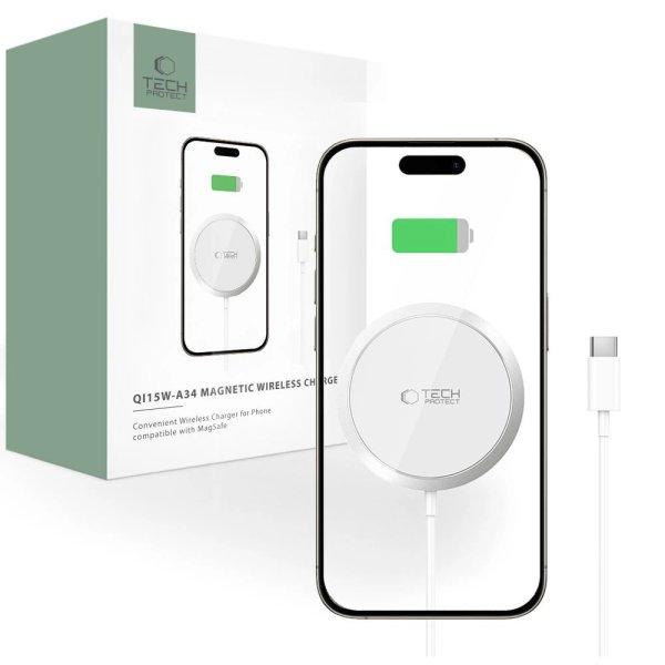 Tech-Protect QI15W-A34 inductive charger with MagSafe with USB-C cable - white