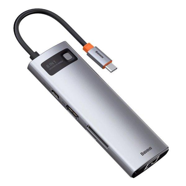 Baseus Metal Gleam 8in1 USB-C - USB-C PD 100W HUB 1x HDMI 4K 30Hz 1x SD and
microSD card reader 3x USB-A 3.2 1xRJ45 - gray