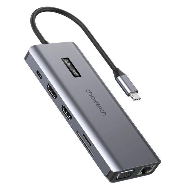 Choetech multifunctional HUB with display 12in1 USB-C to USB-C / USB-A / HDMI /
VGA / AUX / SD / TF gray (HUB-M26)