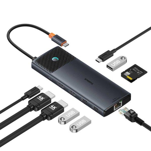 HUB 10in1 Baseus Metal Gleam Series USB-C to USB-C PD / USB-C / 3x USB-A / 2x
HDMI / RJ-45 / SD / TF - black