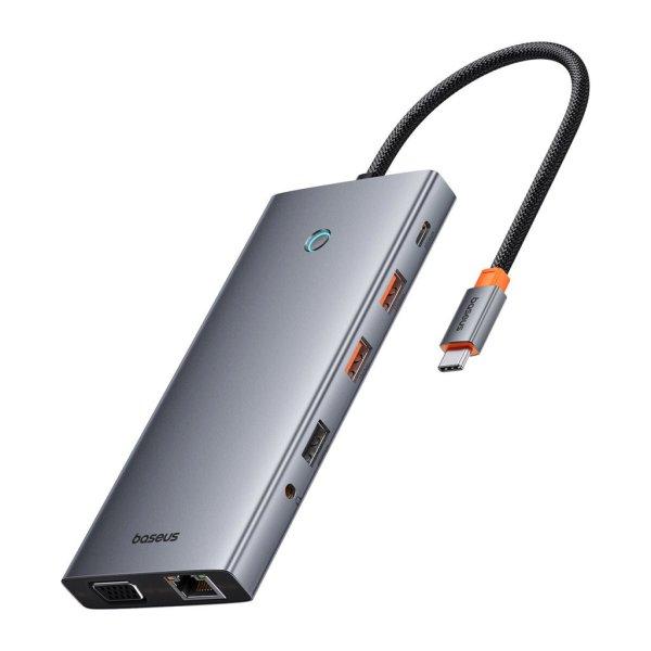 HUB Baseus PortalJoy Series 13in1 USB-C - 2x HDMI / DP / VGA / USB-A 3.1 / USB-C
3.1 / USB-A 2.0 / PD / RJ45 / SD / TF / AUX - gray