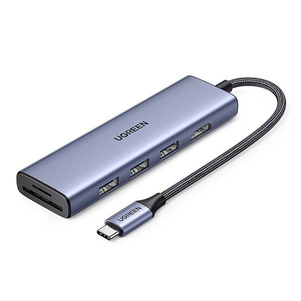 HUB Ugreen CM511 20956A 6in1 USB-C - HDMI / 3x USB-A 3.0 / SD/TF card reader -
gray