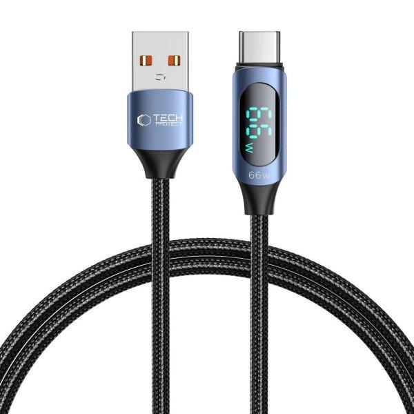 Tech-Protect UltraBoost Cable with LED Display USB-C / USB-A 66W 6A 1m - Blue