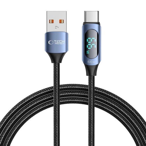 Tech-Protect UltraBoost Cable with LED Display USB-C / USB-A 66W 6A 2m - Blue