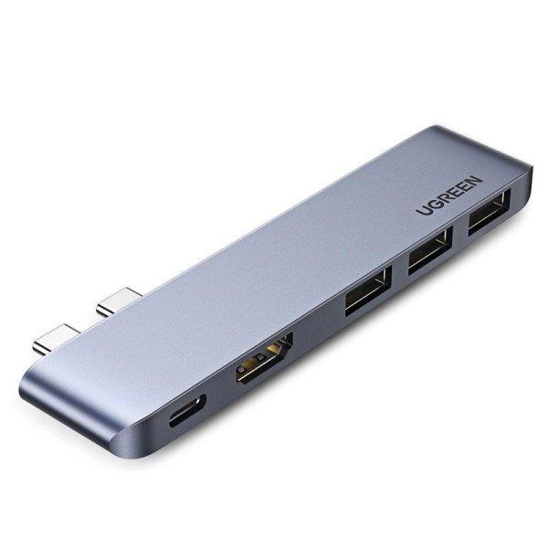 Ugreen multifunctional HUB 2x USB Type C to USB Type C PD (Thunderbolt 3, 100W,
4K @ 60 Hz, 10 Gbps) / HDMI 4K @ 30 Hz / 3x USB 3.0 for MacBook Pro / Air gray
(60559)