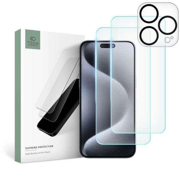 Tech-Protect Supreme Set for iPhone 15 Pro 2x Tempered Glass for Display /
Tempered Glass for Camera