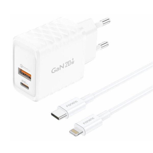 Foneng EU56 1xUSB-A, 1xUSB-C, 20W Power Charger (White) + USB-A to Lightning
cable