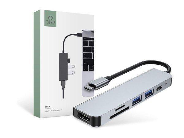 Tech-Protect USB Type-C + 1xUSB 3.0 + 1xUSB 2.0 + HDMI + kártyaolvasó
elosztó/adapter - Tech-Protect V4 6 in 1 Hub - szürke