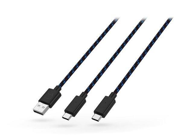 Venom USB-A - 2x USB Type-C töltőkábel 3 m-es vezetékkel - fekete/kék - ECO
csomagolás