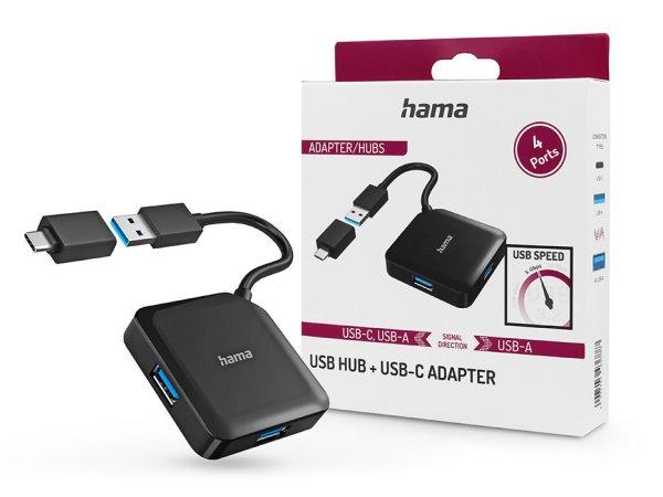 HAMA USB-A / Type-C elosztó HUB 4x USB-A bemenettel - HAMA HUB + USB-C Adapter
-fekete