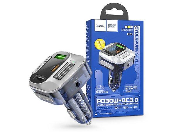 HOCO Bluetooth FM-transmitter / szivargyújtó töltő - 2xUSB + AUX + MP3 +
PD30W +QC 3.0 - HOCO E75 - ezüst