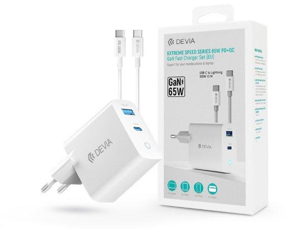 Devia GaN hálózati töltő adapter USB + Type-C bemenettel + Type-C - Type-C
kábel- 65W - Devia Extreme Speed Series 65W PD + QC GaN Fast Charger Set -
fehér