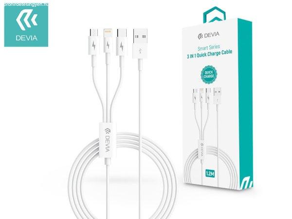 Devia USB töltő- és adatkábel 1,2 m-es vezetékkel - Devia Smart Series PD
Fast Charge 3in1 for Lightning / microUSB / Type-C - 5V/3A - fehér