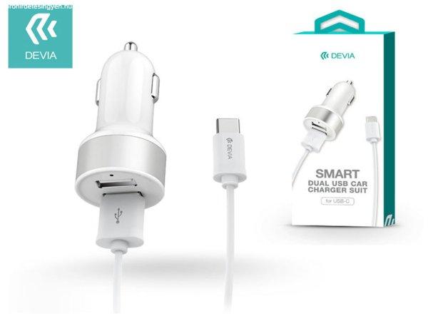 Devia 2xUSB szivargyújtó töltő adapter + USB - Type-C kábel 1 m-es
vezetékkel - 12W - Devia Smart Dual USB Car Charger Suit - fehér