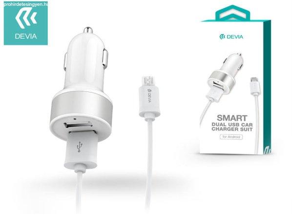 Devia 2xUSB szivargyújtó töltő adapter + USB - micro USB kábel 1 m-es
vezetékkel- 12W - Devia Smart Dual USB Car Charger Suit - fehér