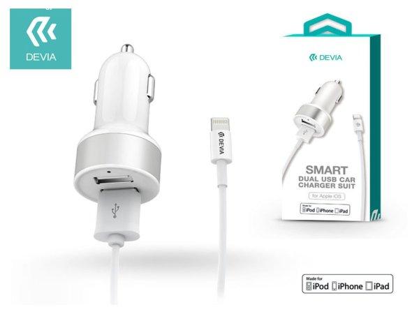 Devia 2xUSB szivargyújtós töltő adapter + USB + Lightning kábel (MFI
engedélyes)- 12W - Devia Smart Dual USB - fehér