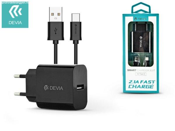 Devia USB hálózati töltő adapter + USB Type-C kábel 1 m-es vezetékkel -
10W - Devia Smart USB Fast Charge for Type-C 2.0 - fekete