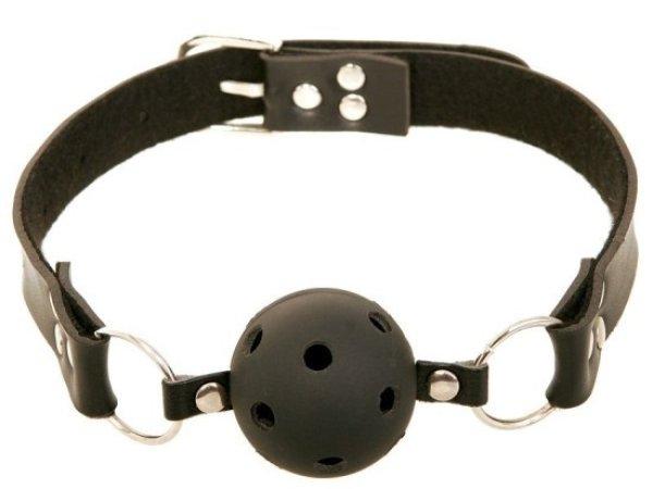 FF Breathable Ball Gag - fekete, bőr szíjjal