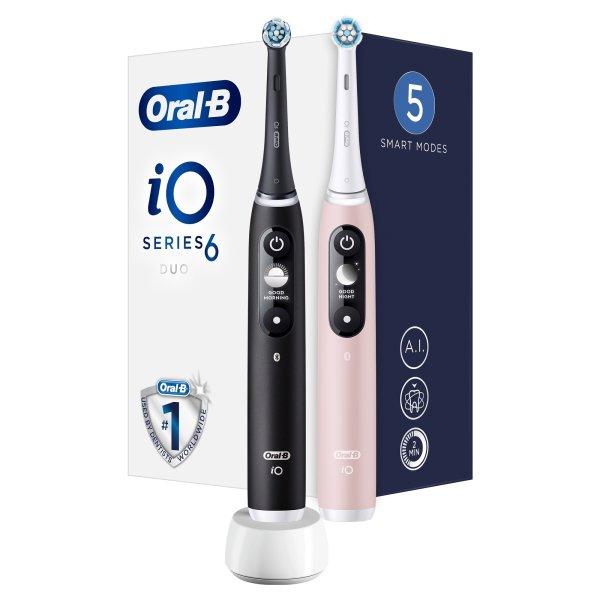 Oral B Elektromos fogkefe iO6 Series Duo Pack Black/Pink Sand Extra Handle 2 db