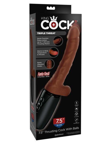  7.5" Thrusting Cock with Balls Brown 