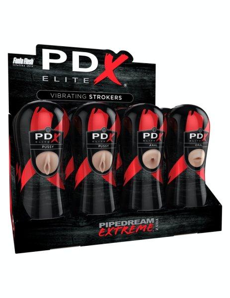  Pipedream Extreme Elite Vibrating Stroker Display - 12 pcs Light/Black 