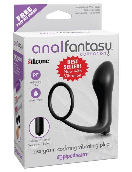  Ass-Gasm Cockring Vibrating Plug Black 